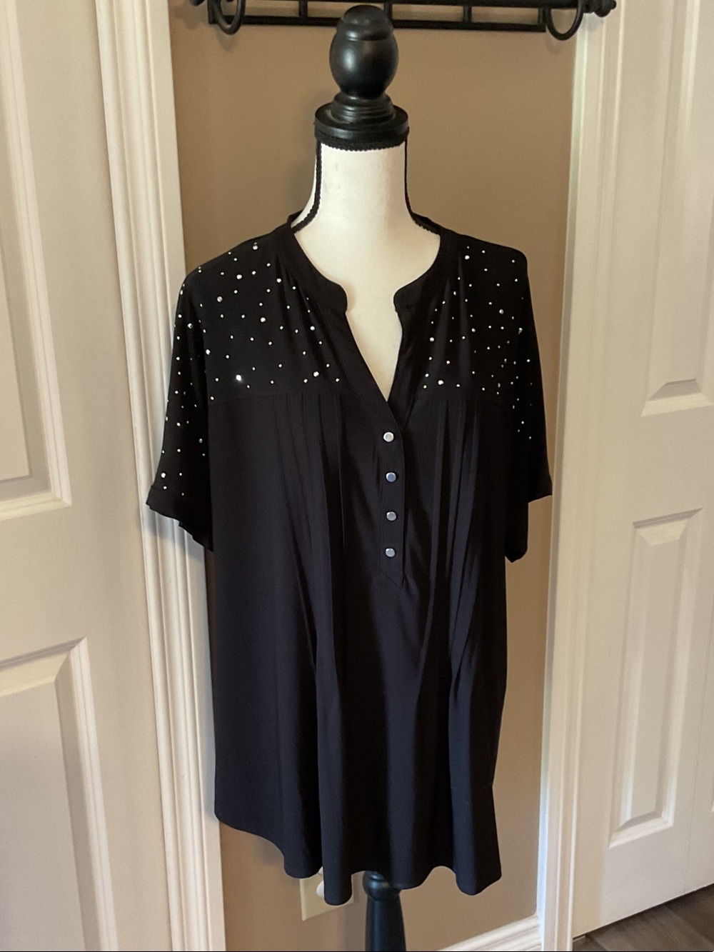 Avenue Black Button-Front Top with Silver Studs